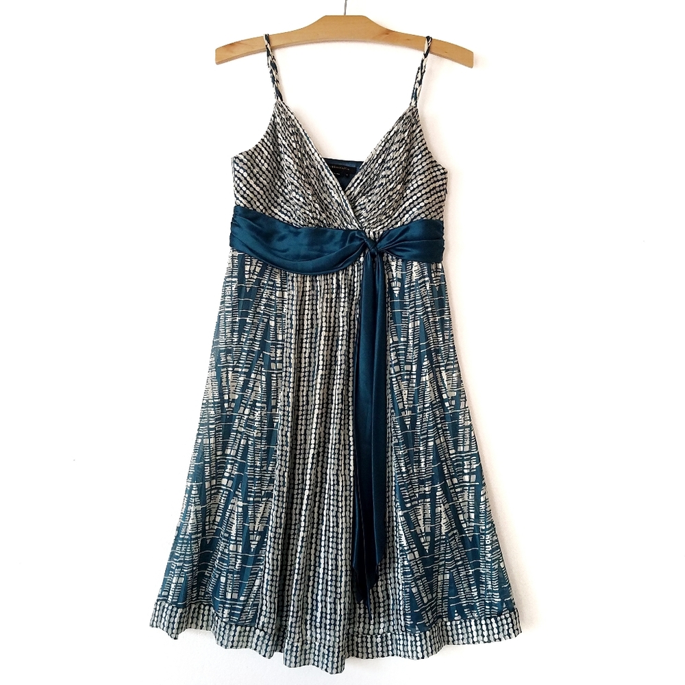 BCBGeneration 100% Silk Babydoll Dress Y2K Empire Waist Fairycore teal